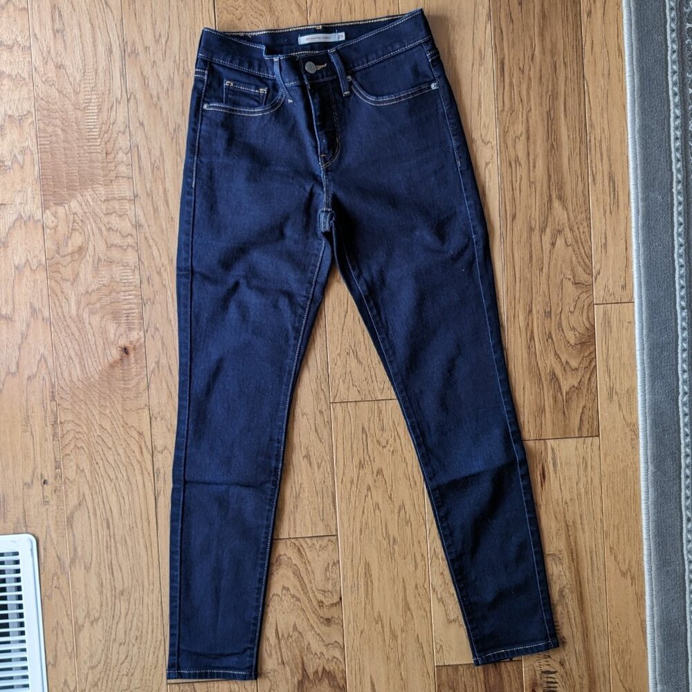 Levi's Women Straight Slim Jeans 25 Low Rise Indigo Dark Blue Petite 0